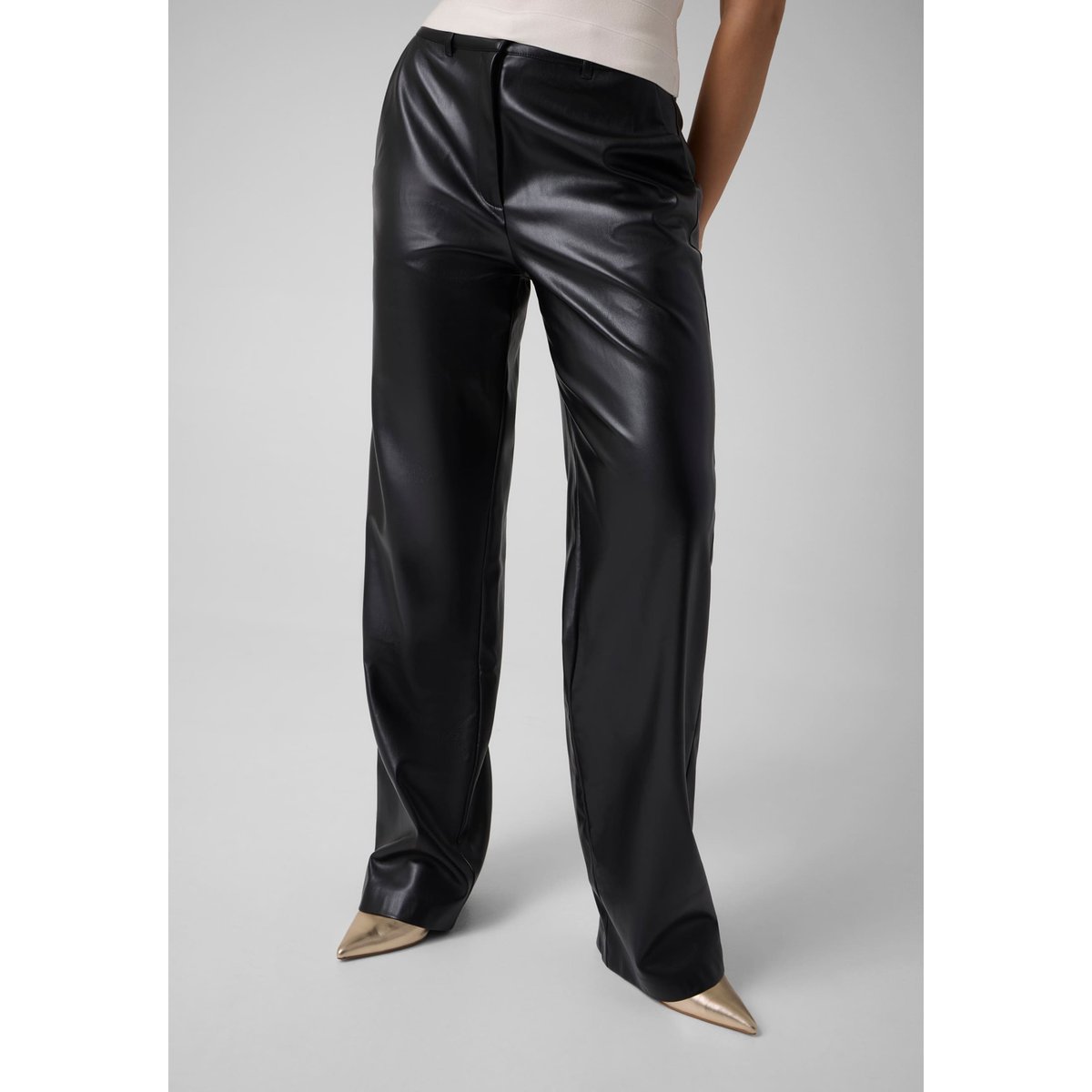 Pantalon En Simili Cuir Wide-Leg noir, GUESS