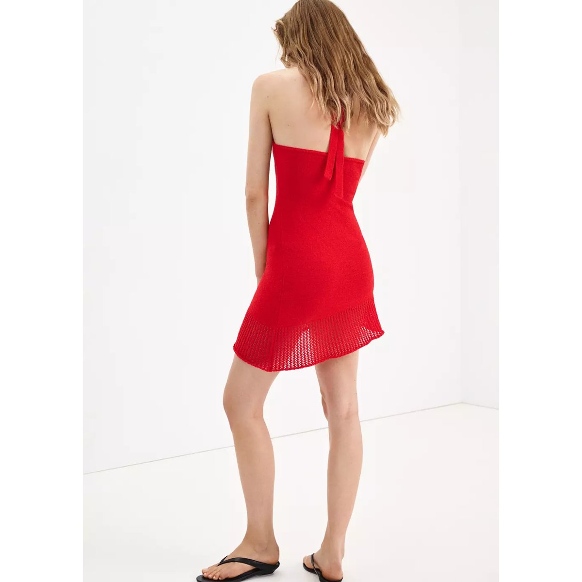 Robe halter en maille rouge, MANGO