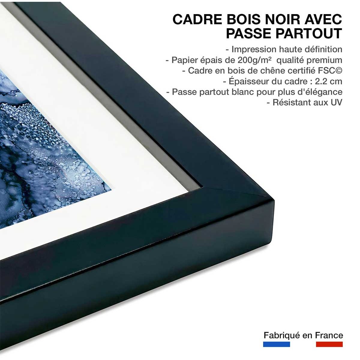 Poster blue space affiche + cadre en bois - noir, HEXOA
