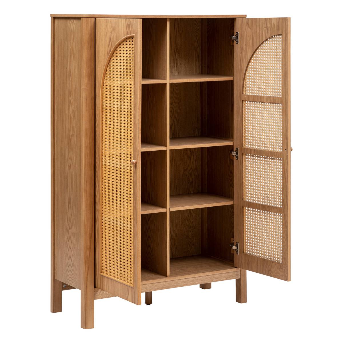 Armoire 2 portes cannage en rotin placage frêne TIRIA marron, ATMOSPHERA