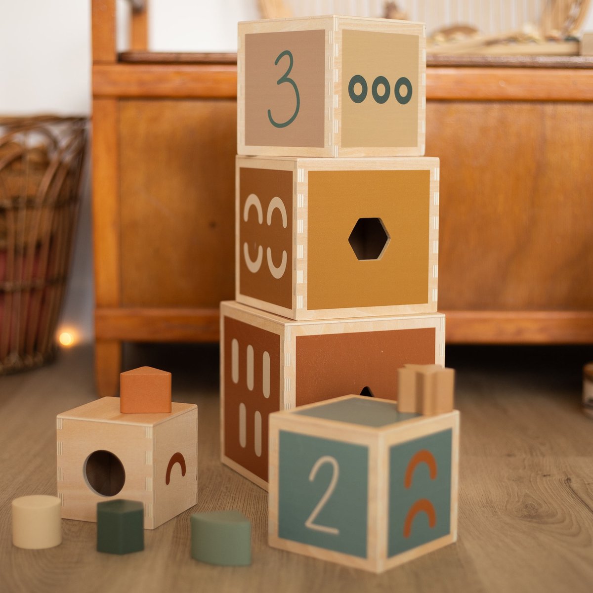 Cubes empilables en bois multicolor, TROIS KILOS SEPT