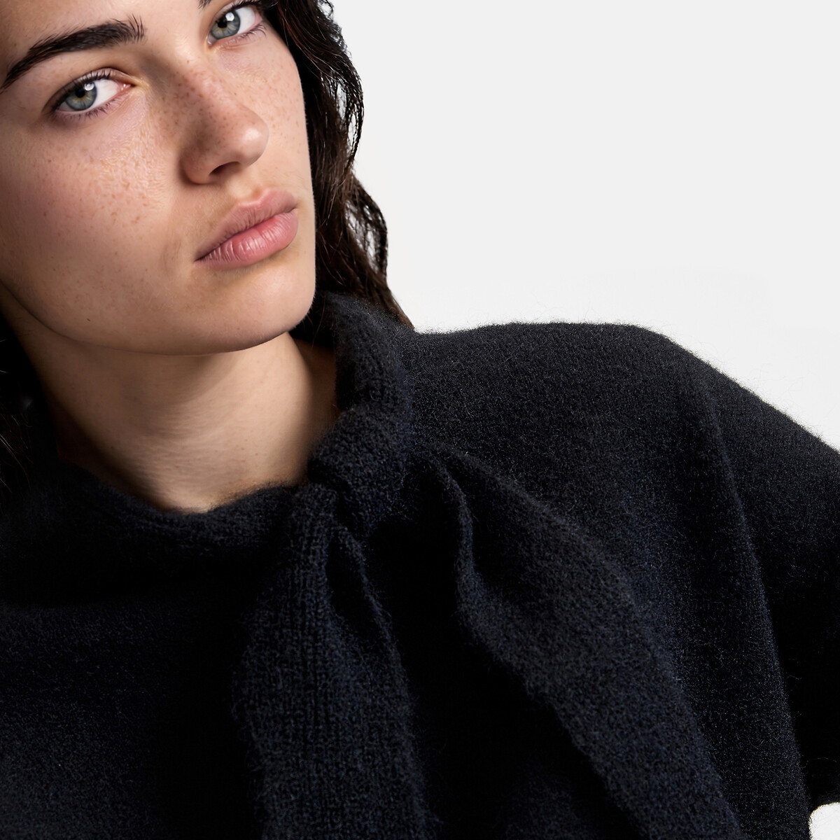 Pull à col écharpe à nouer  noir, LA REDOUTE COLLECTIONS