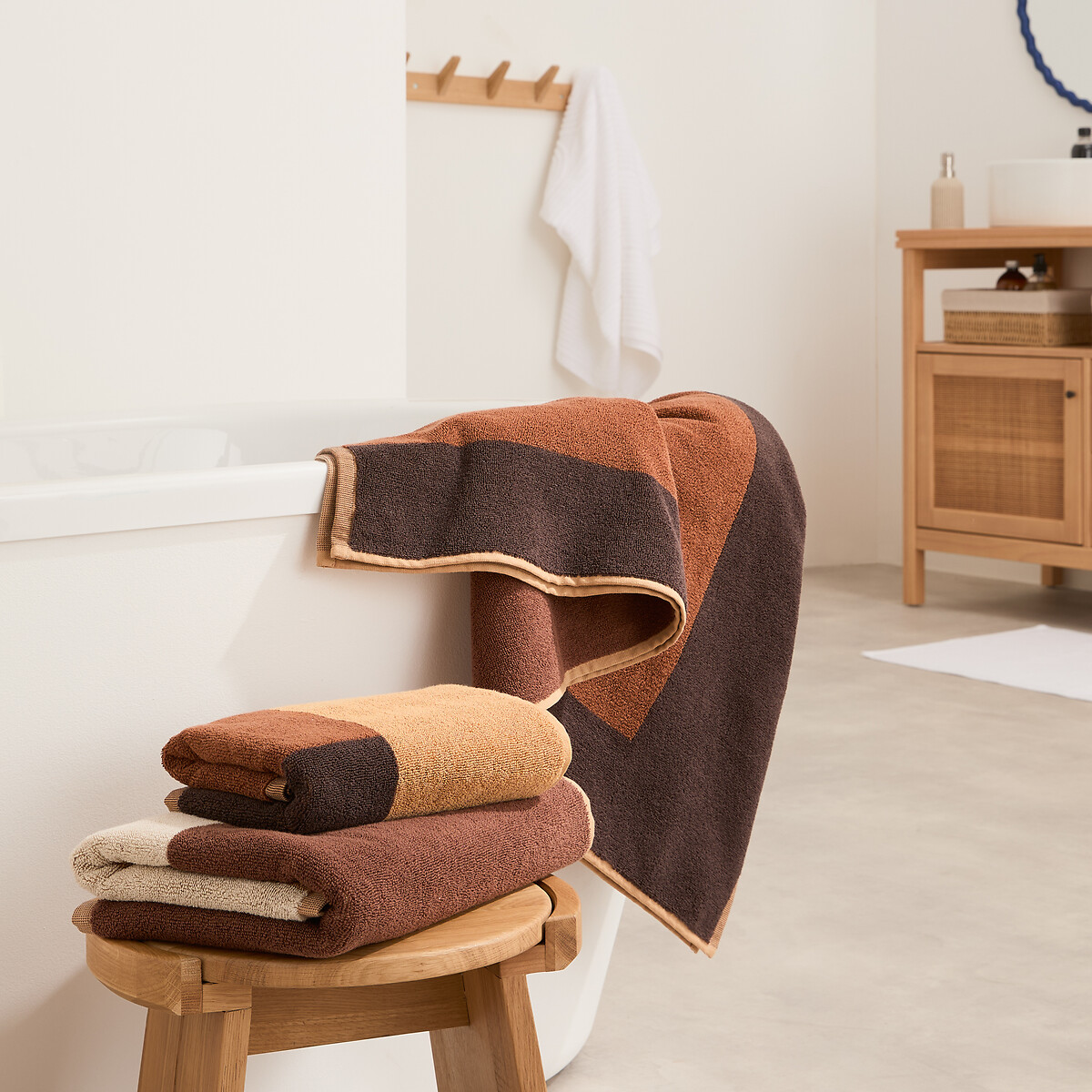 Handdoek in badstof, Palavas kastanje/caramel, LA REDOUTE INTERIEURS