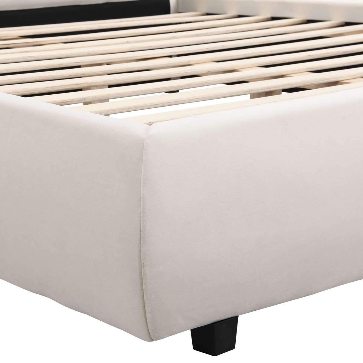 Lit avec tête de lit en velours - MADDIE beige, HOMIFAB