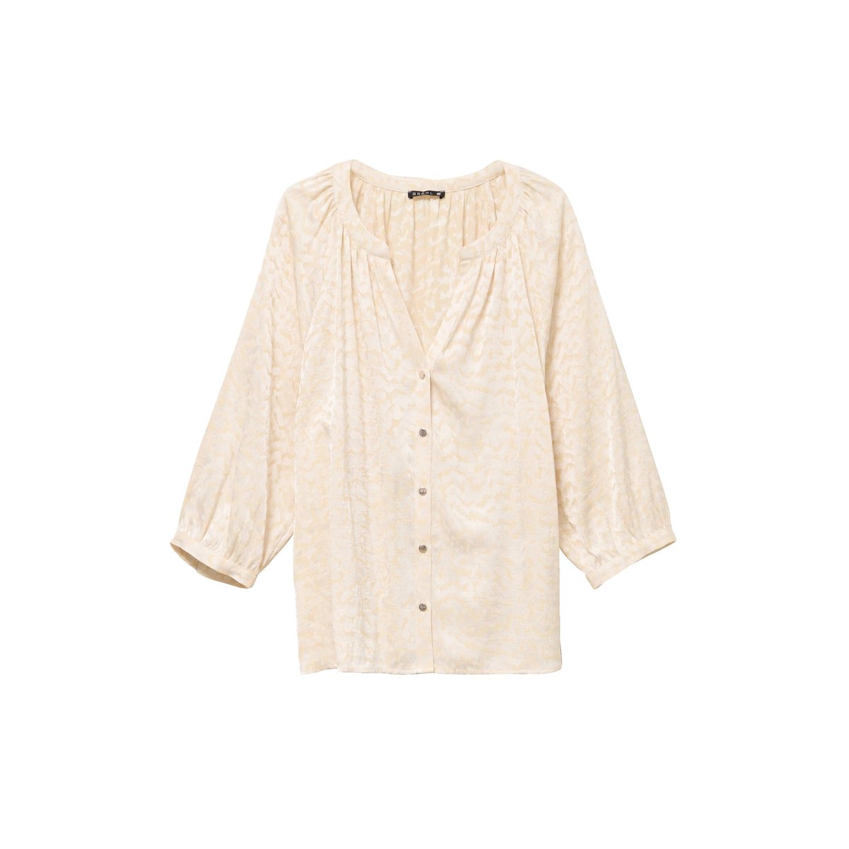 Chemise ample jacquard col v manches 3/4 blanc, BREAL