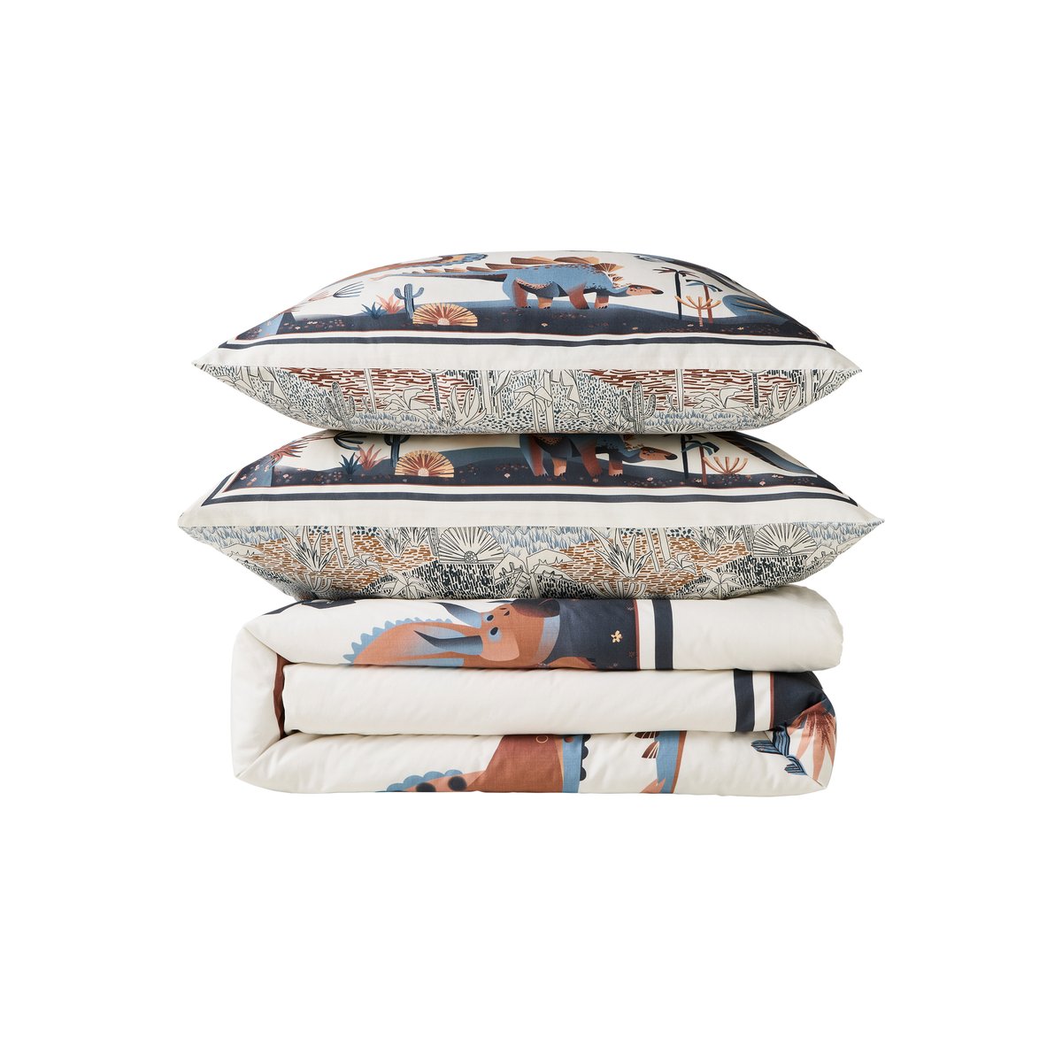 Housse de couette réversible coton bio JURASSIC imprimé, CARRE BLANC