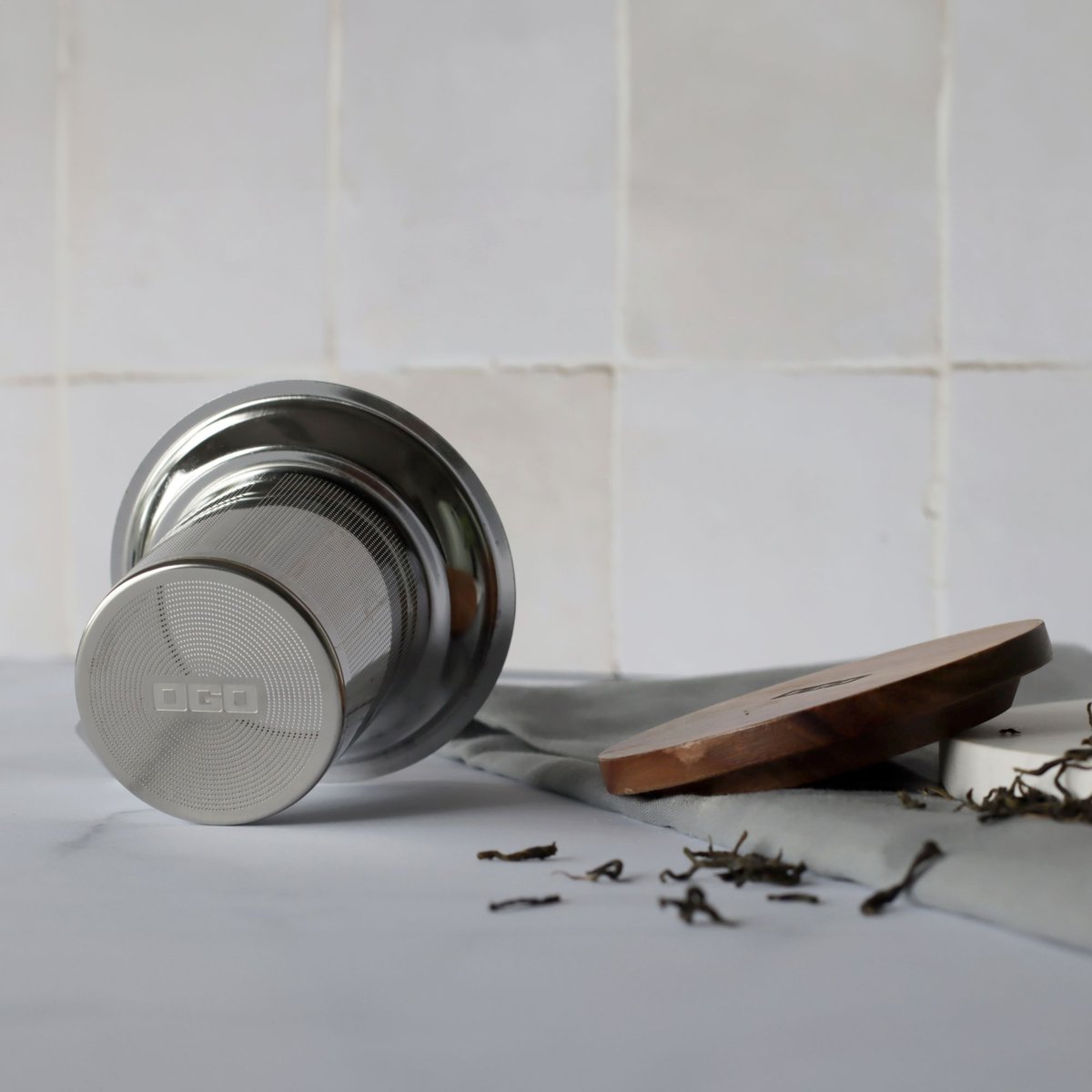 Set filtre en acier et couvercle en bois inox-naturel, OGO LIVING