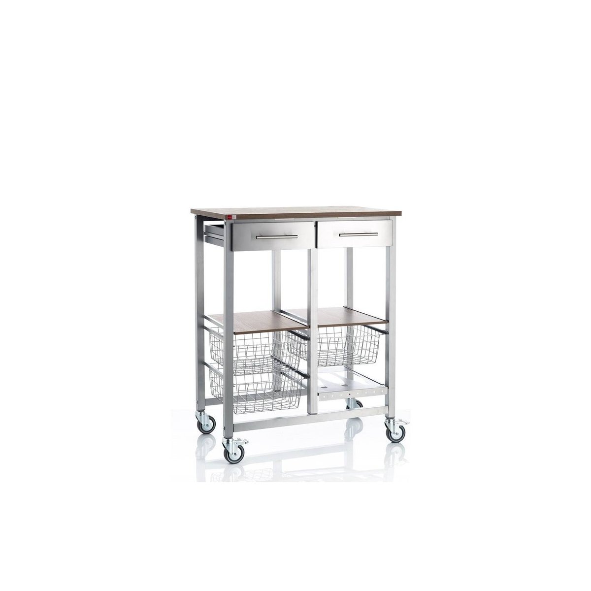 Grande desserte de cuisine à roulettes ONDA ALUMINIUM DOUBLE avec 2 tiroirs et 3 paniers cerisier le gard, DON HIERRO