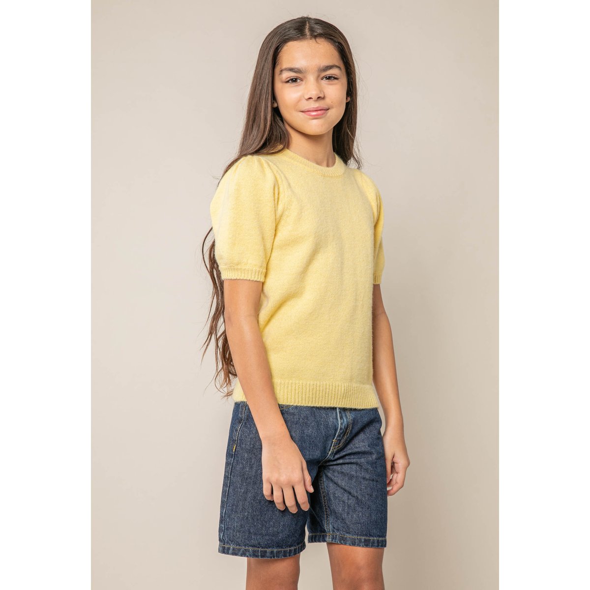 Pull fille en maille douce NEVALIA light yellow, DEELUXE