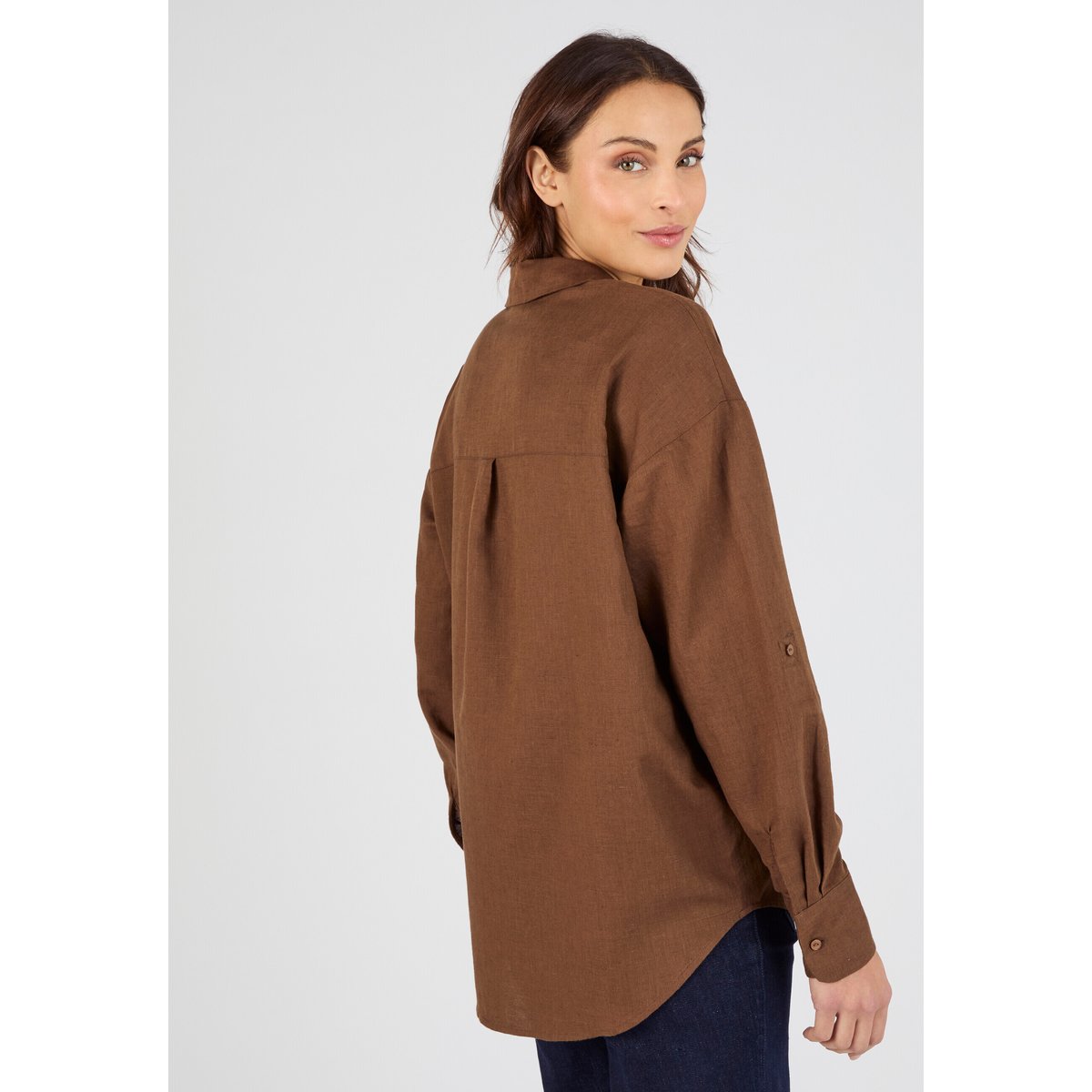 Chemise mélange lin et coton marron foncé, DAMART