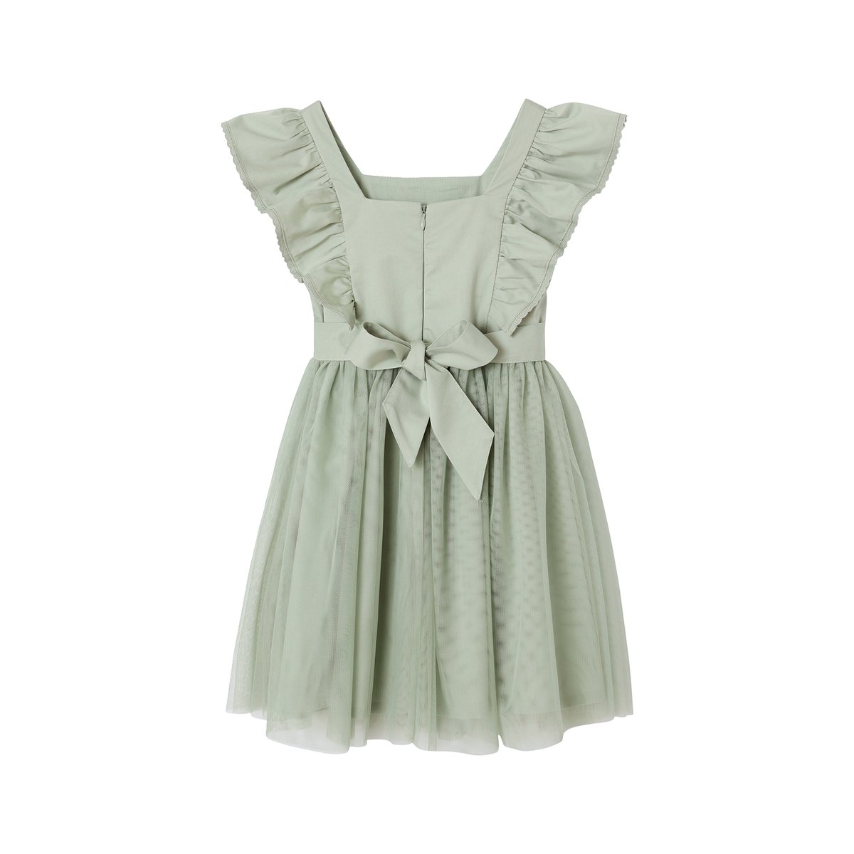 Robe cérémonie satin de coton à volants vert sauge, VERTBAUDET