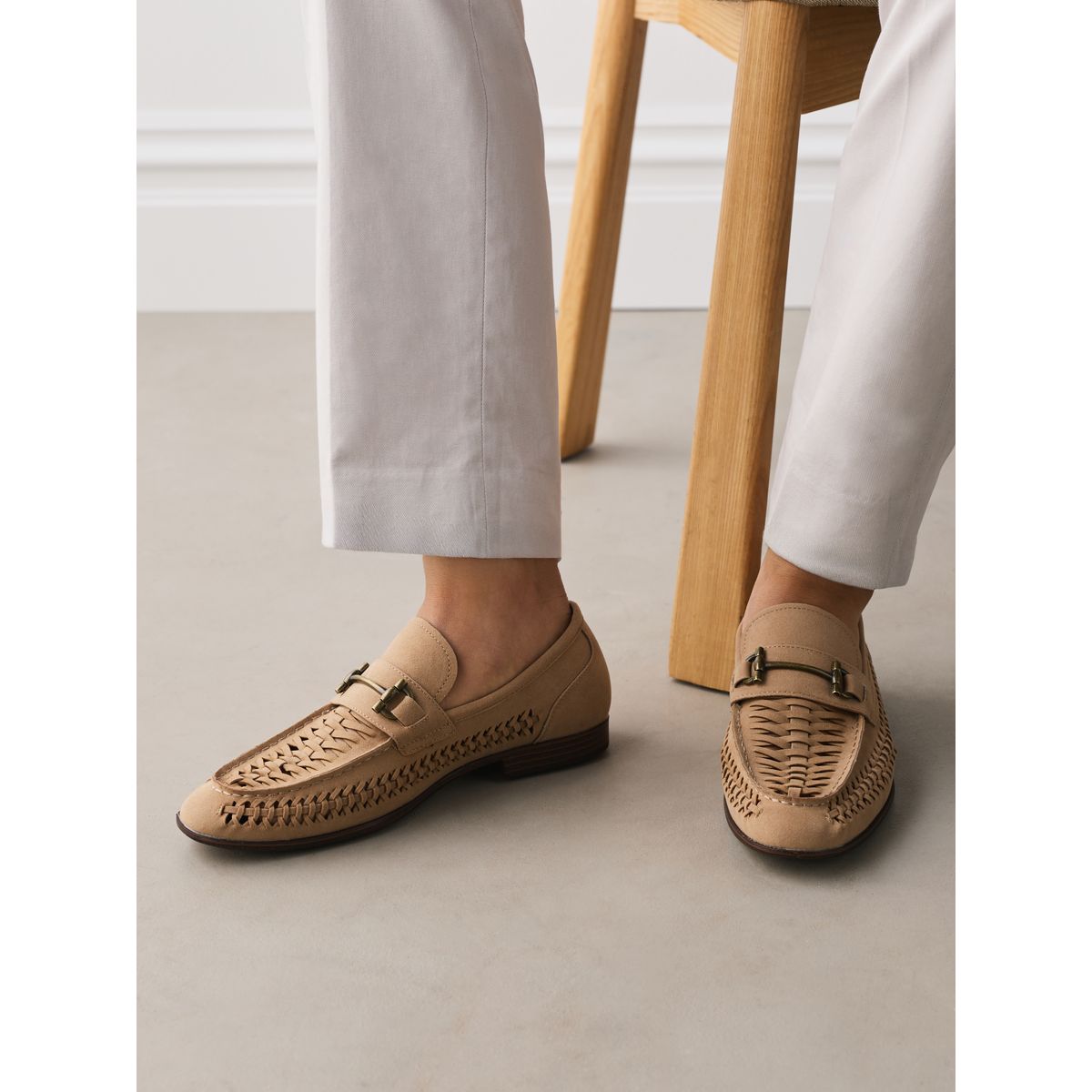 Mocassins en suédine tressée bleu marine, NEXT