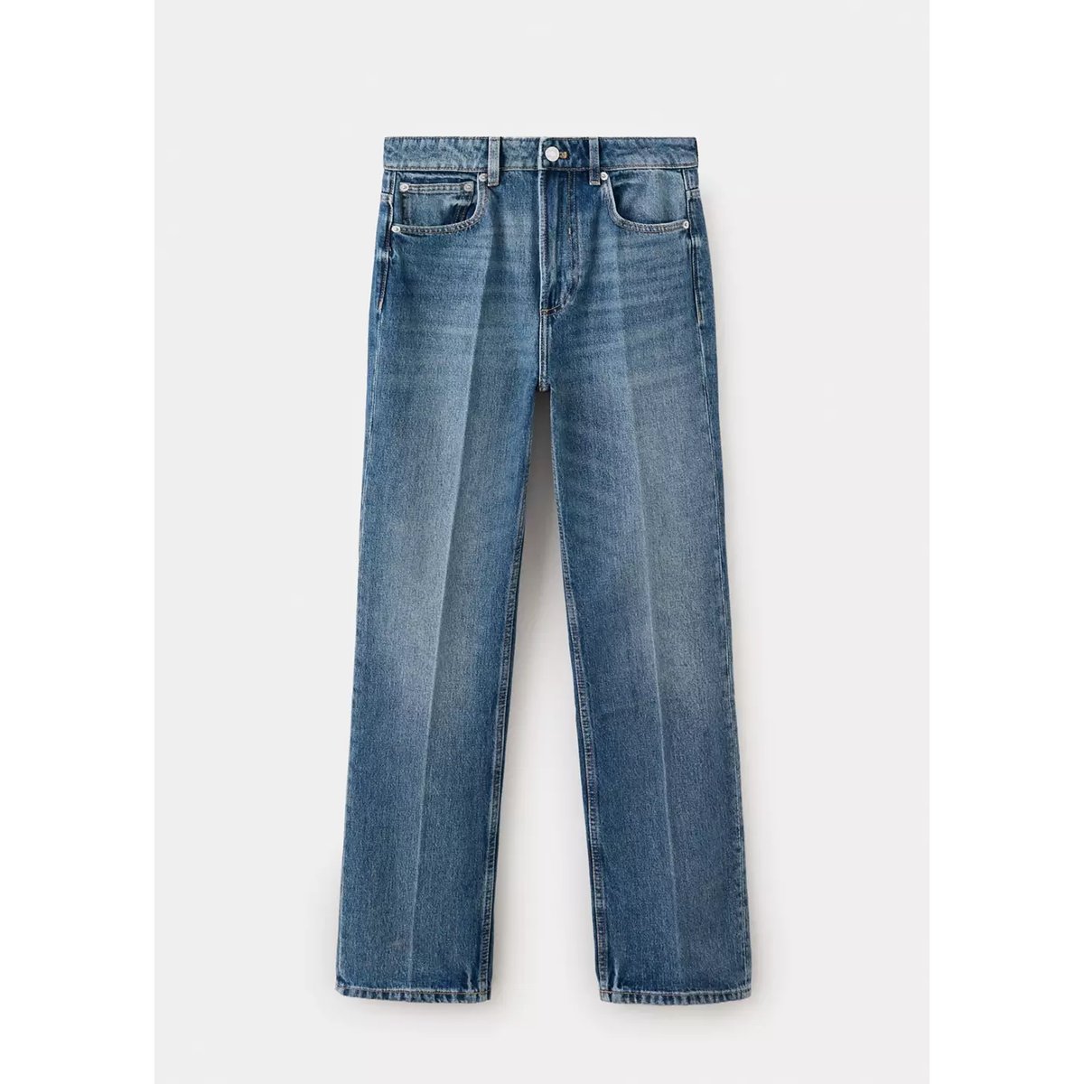 Jean droit taille haute bleu moyen, MANGO