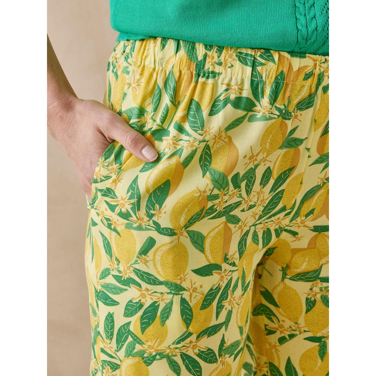 Pantalon fluide taille élastiquée imp. jaune citron, DAXON