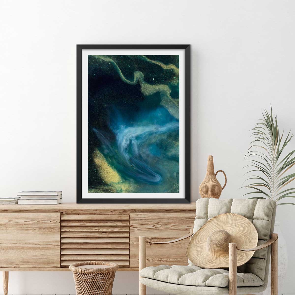 Poster bleu constellation affiche + cadre en bois - noir, HEXOA
