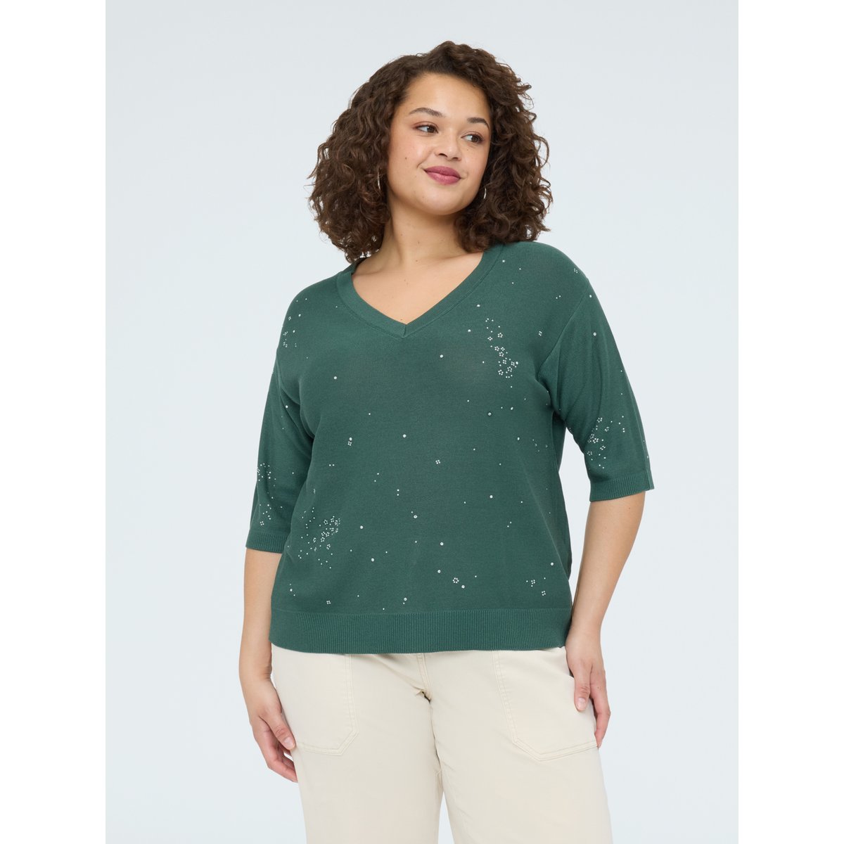 Pull avec applications lumineuses verde militare, FIORELLA RUBINO
