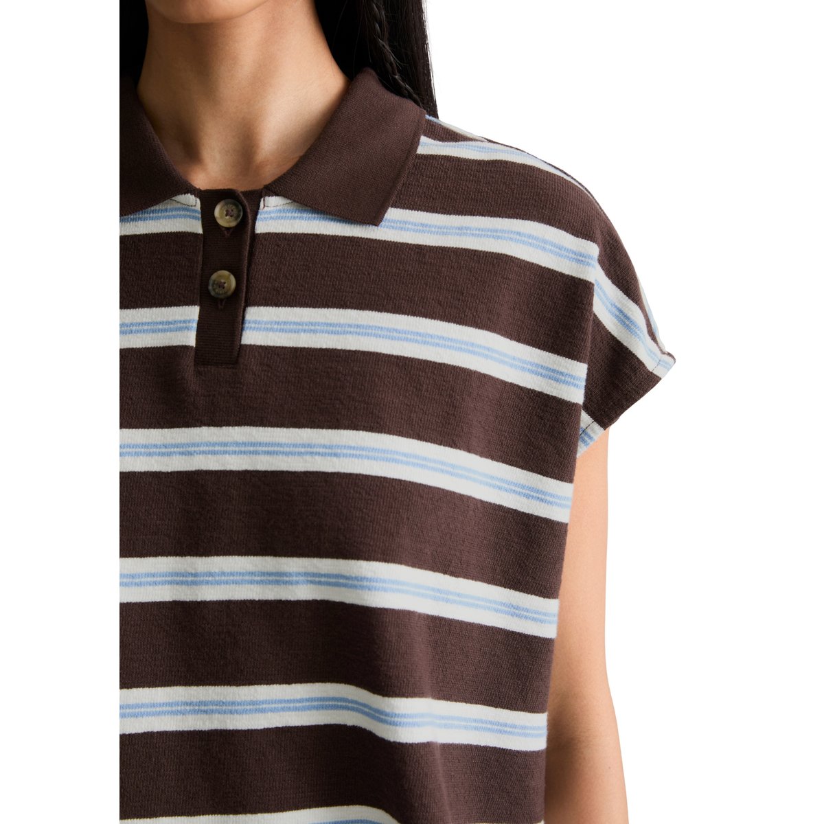 Polo rayé large en single jersey lourd marron foncé, MARC O’POLO DENIM