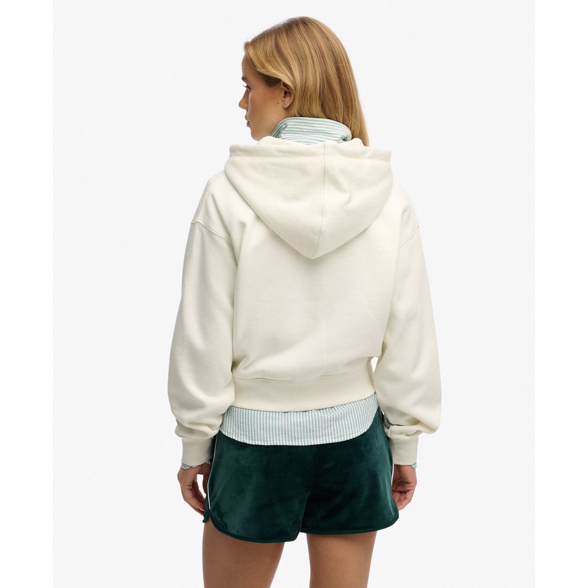 Sweat à capuche zippé Country Club blanc cassé, SUPERDRY
