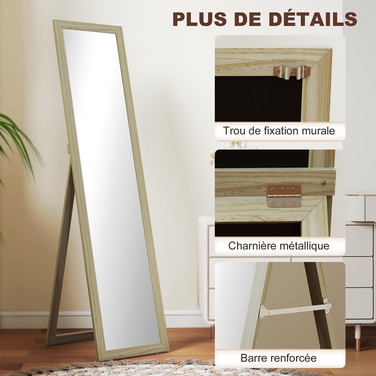 Miroir en pied MDF Bois naturel bois naturel, HOMCOM