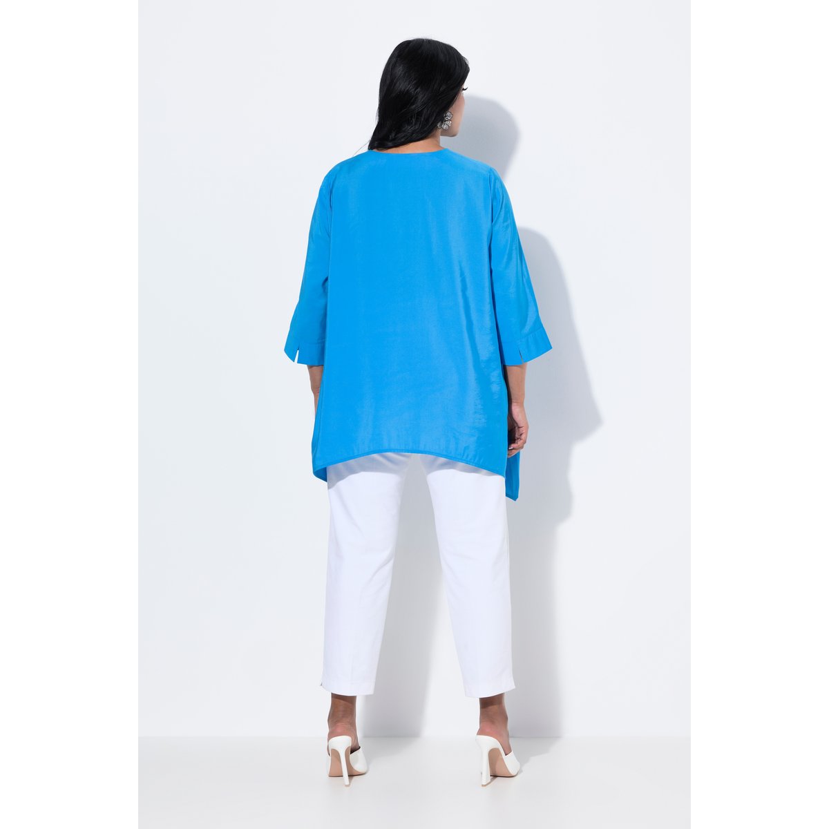 Tunique décolleté en V et manches courtes aqua, ULLA POPKEN