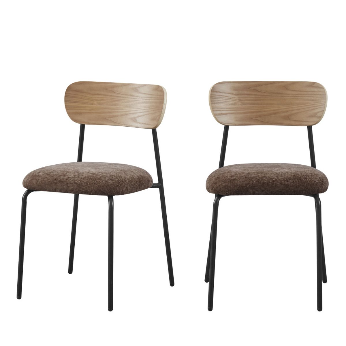 Lot de 2 chaises en bois clair, tissu et métal- JESS marron, DRAWER