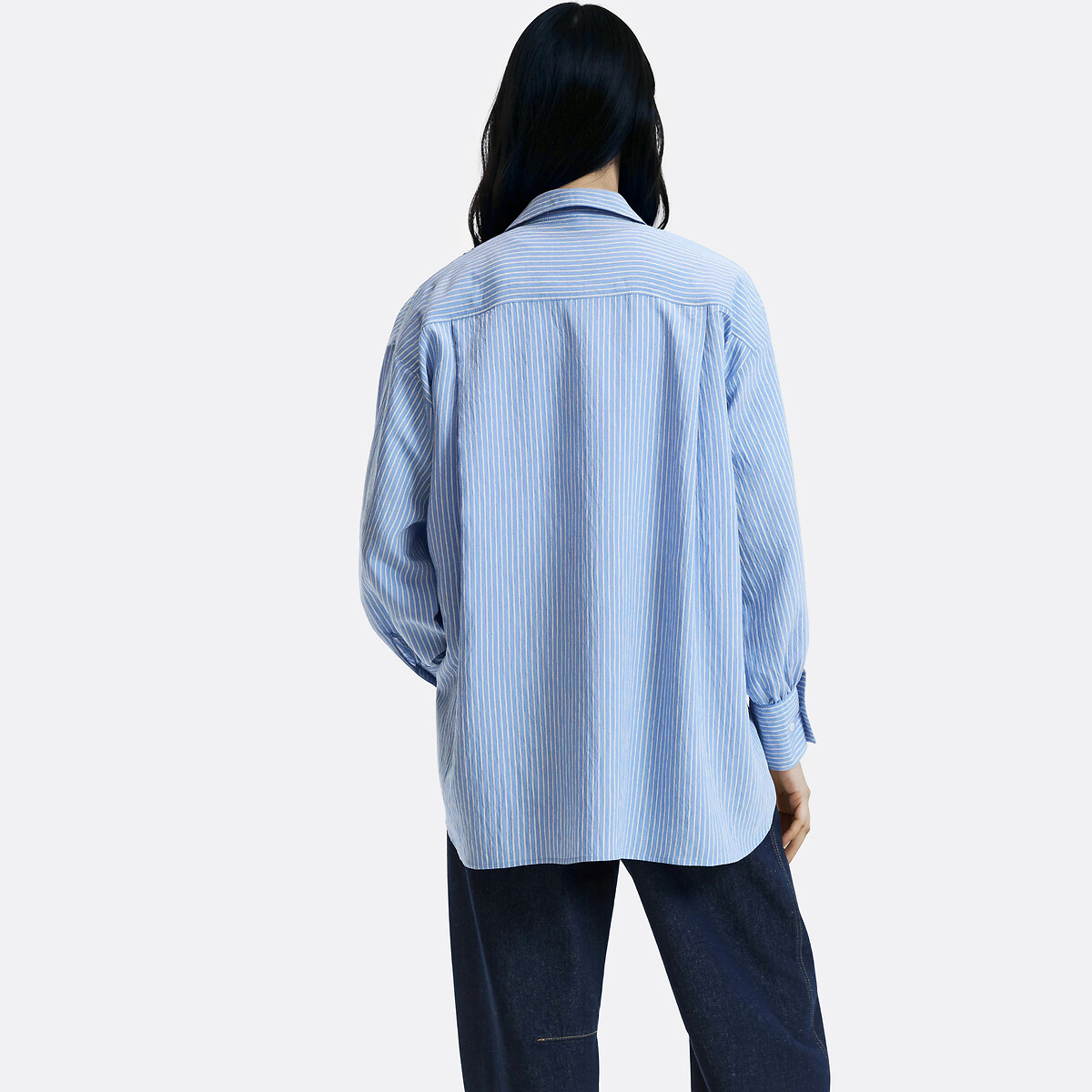 Chemise rayée oversize manches longues bleu rayures blanches, LA REDOUTE COLLECTIONS