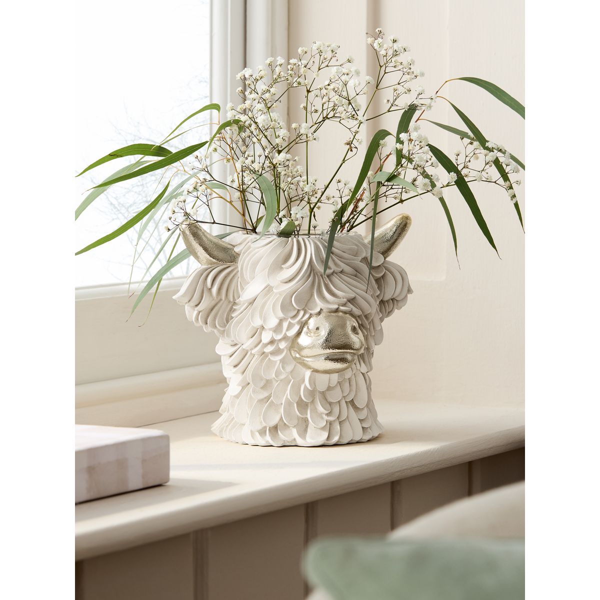 Vase avec tête de vache hamish des highlands crème/or, NEXT