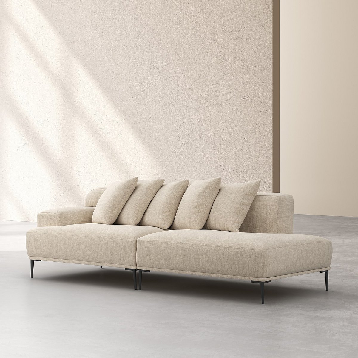 Méridienne fixe coton OTTONE II beige, HABITAT