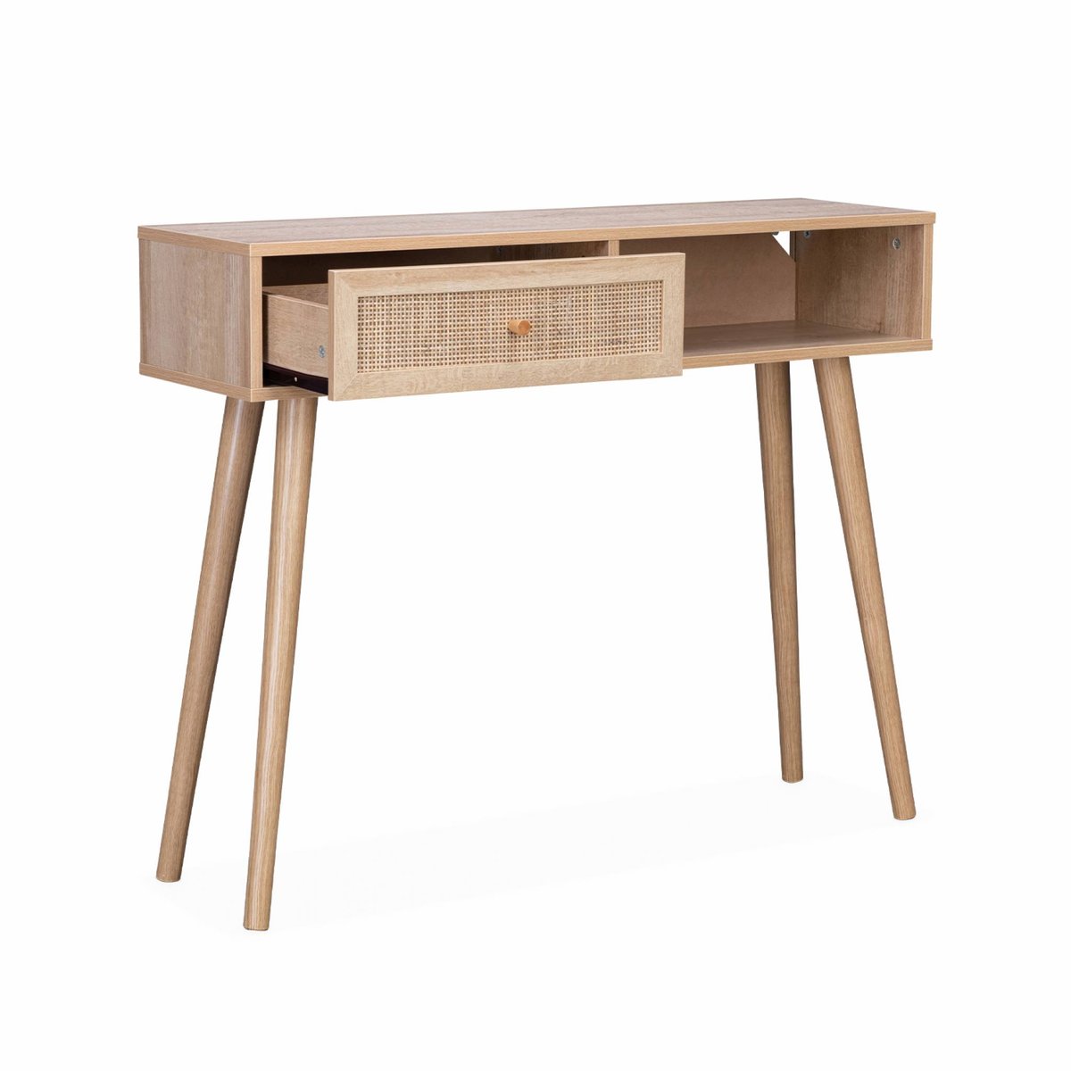 Console scandinave décor bois et cannage 1 tiroir BOHÈME naturel, SWEEEK