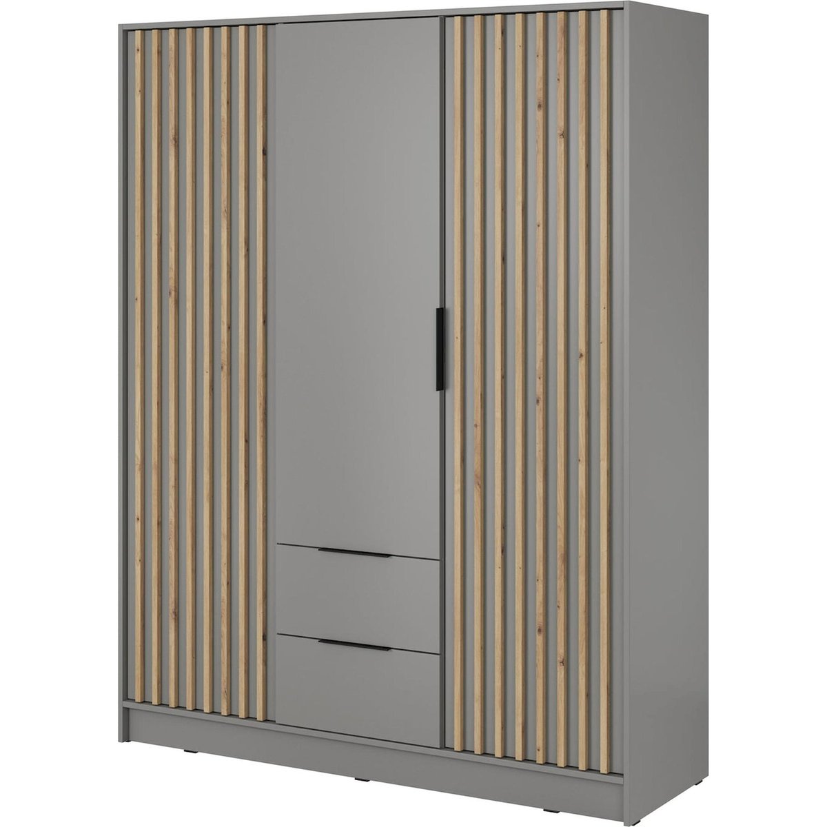 Armoire 3 portes à lattes collection KARETTE gris et bois clair, RECOLLECTION