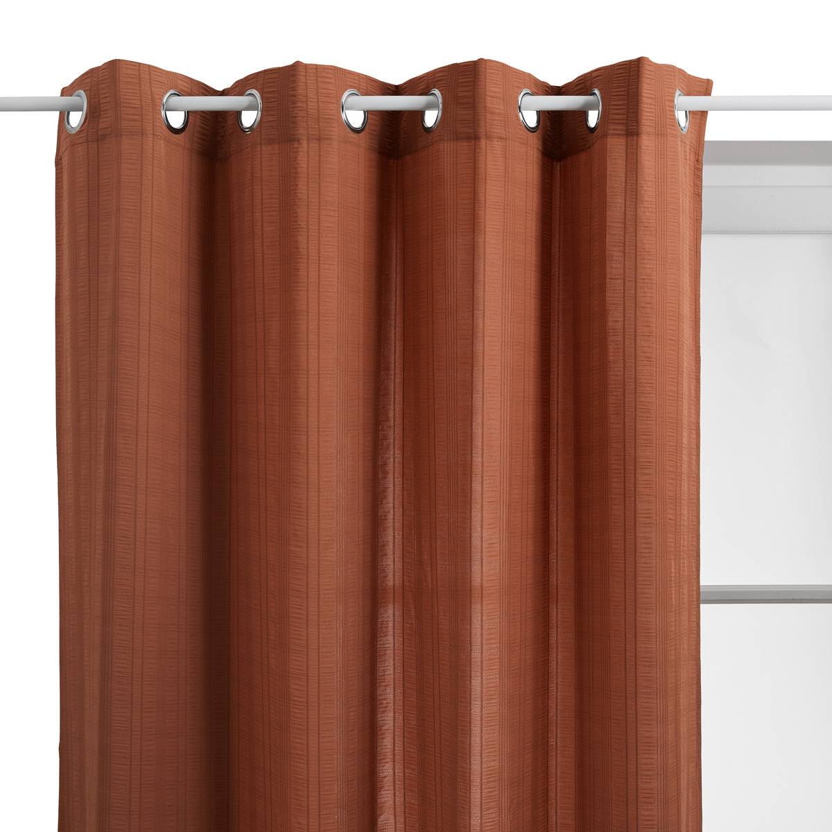 Voilage motif rayures plissées NOA terracotta, ATMOSPHERA