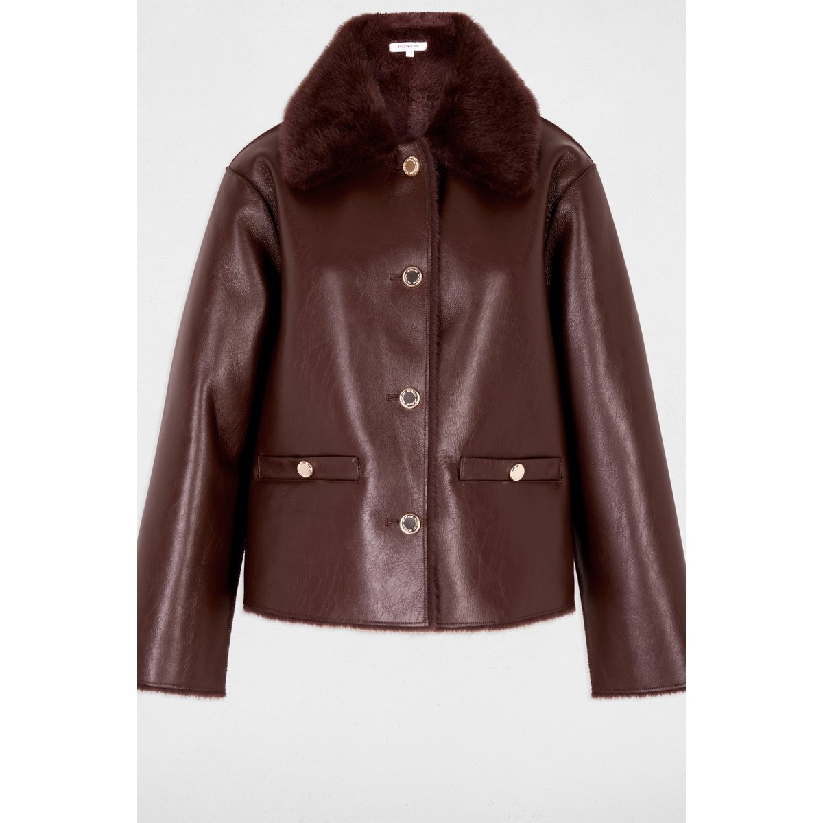 Manteau court col tailleur prune, MORGAN