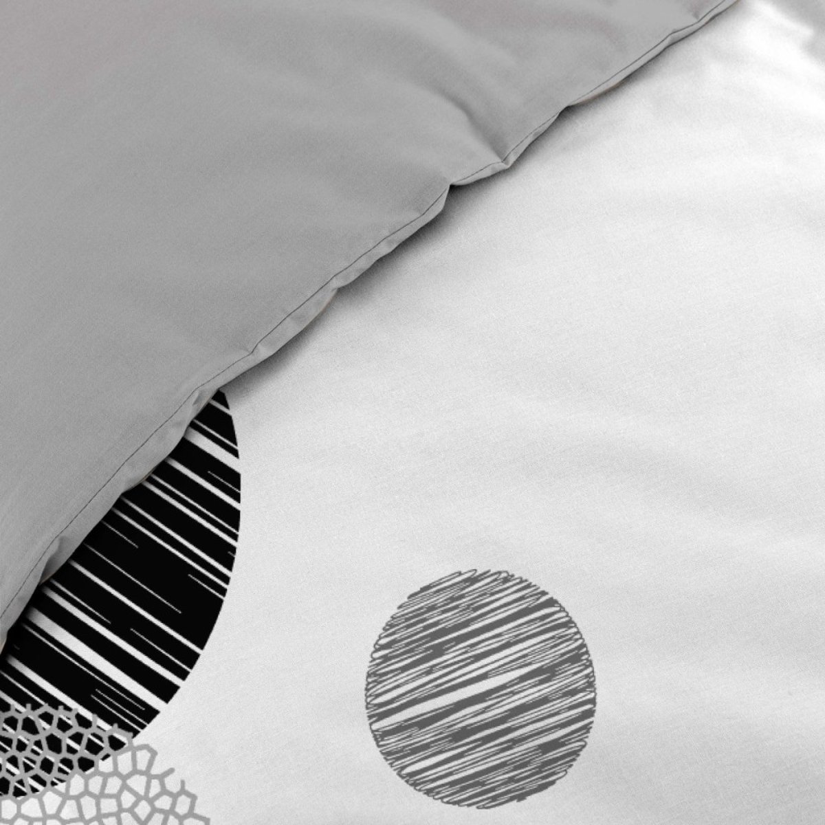 Housse de couette 2 personnes + 2 taies 100% coton 57fils Noir et blanc noir, DECORATIE