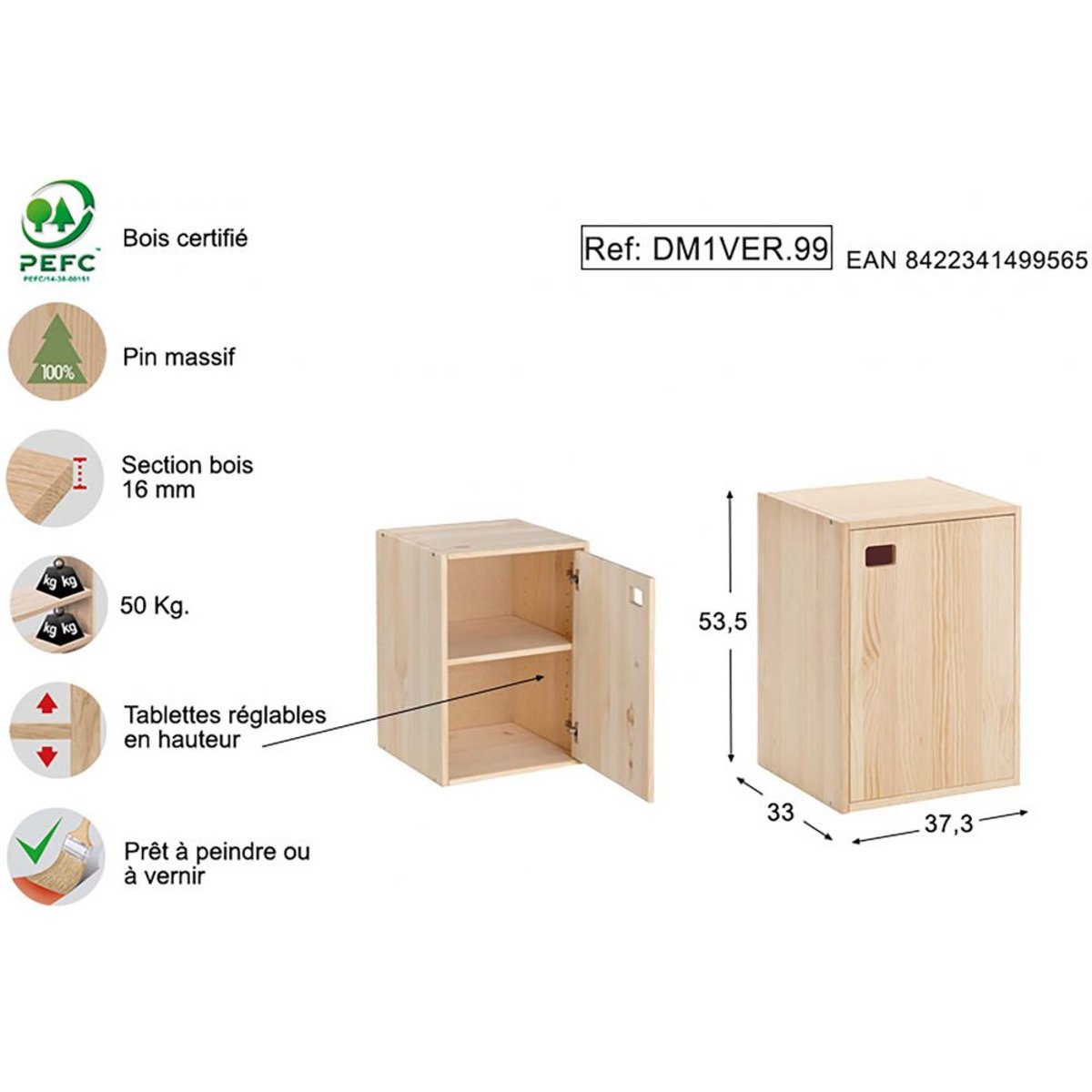 Armoire en pin brut 1 porte 2 tablettes Dinamic with_storage, ASTIGARRAGA