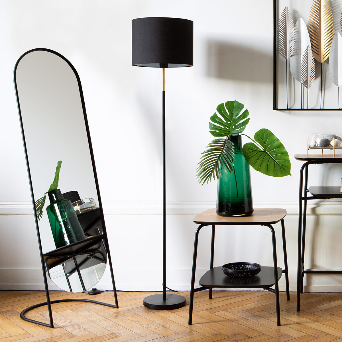 Lampadaire droit métal abat-jour noir JULE noir, ATMOSPHERA