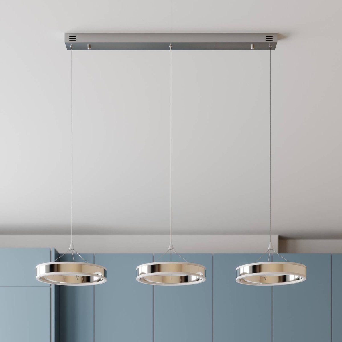 Suspension en métal moderneLED, Lyani chrome, blanc satiné, LUCANDE