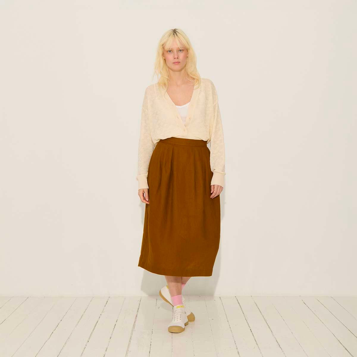 Jupe midi en lin POPPY caramel, BENSIMON