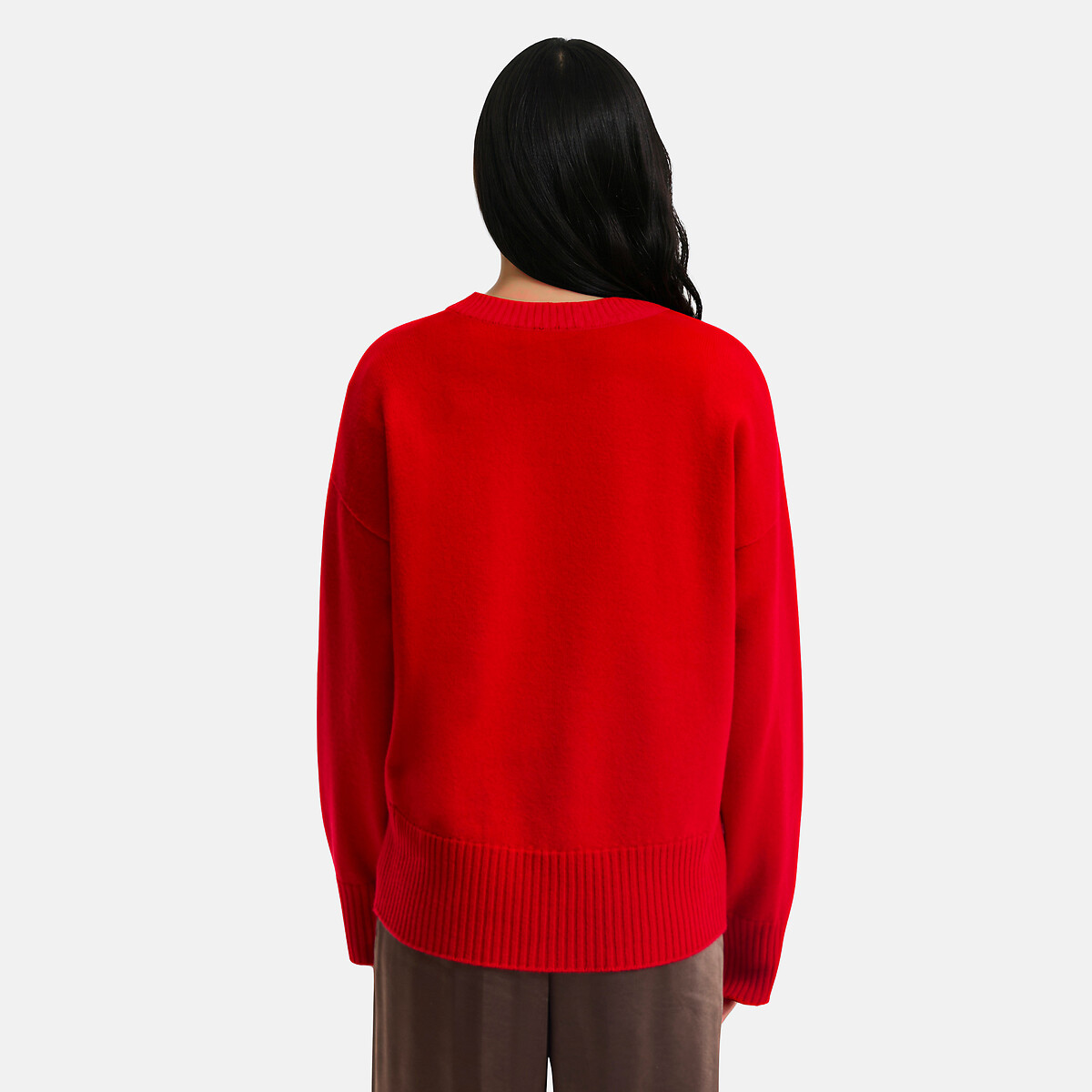 Pullover mit Rundhalsausschnitt aus Wolle und Kaschmir, hergestellt in Frankreich rot, LA REDOUTE COLLECTIONS