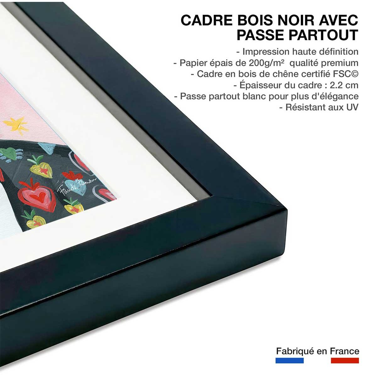 Affiche mode Hommage à Frida affiche + cadre en bois - noir, HEXOA