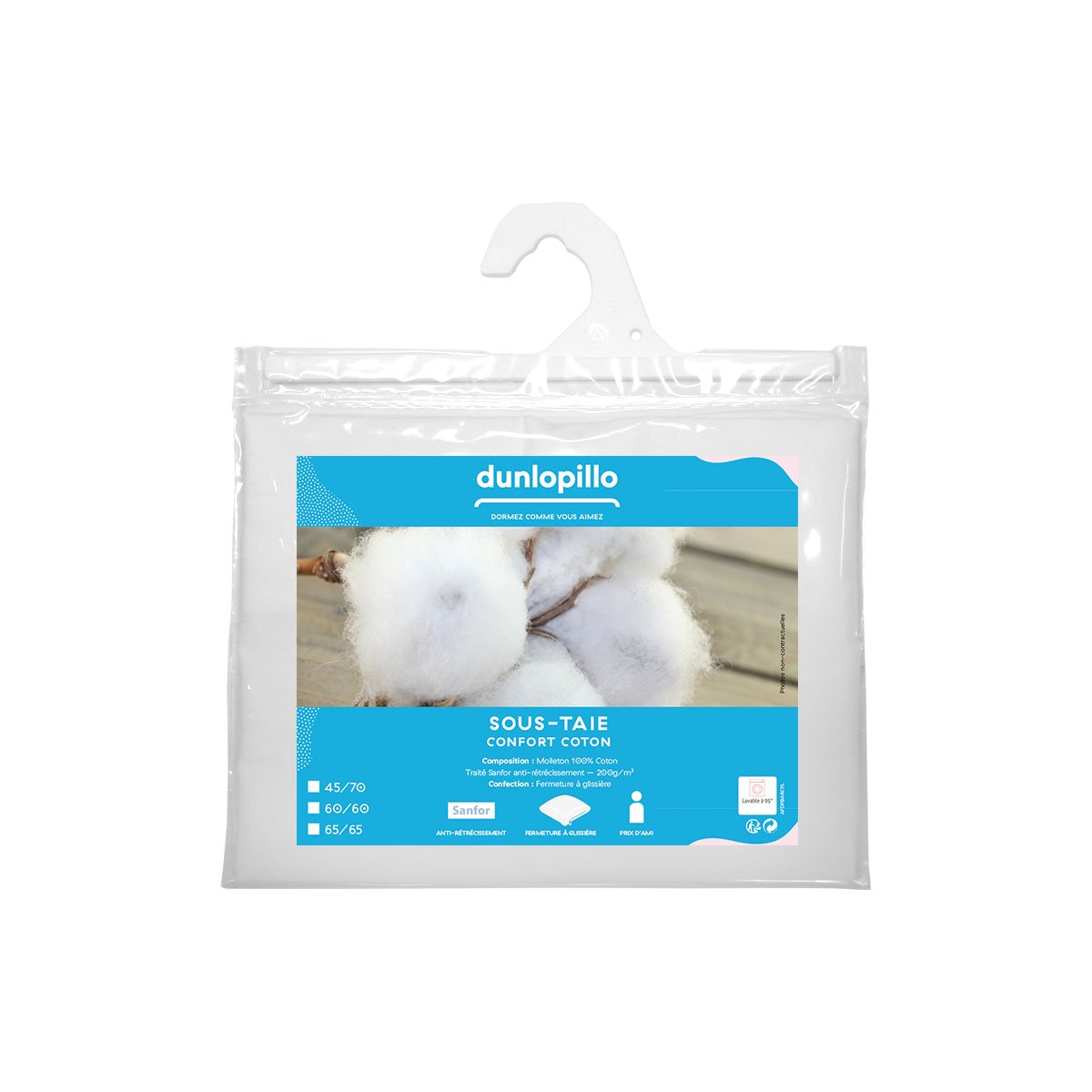 Sous Taie Confort Coton blanc, DUNLOPILLO
