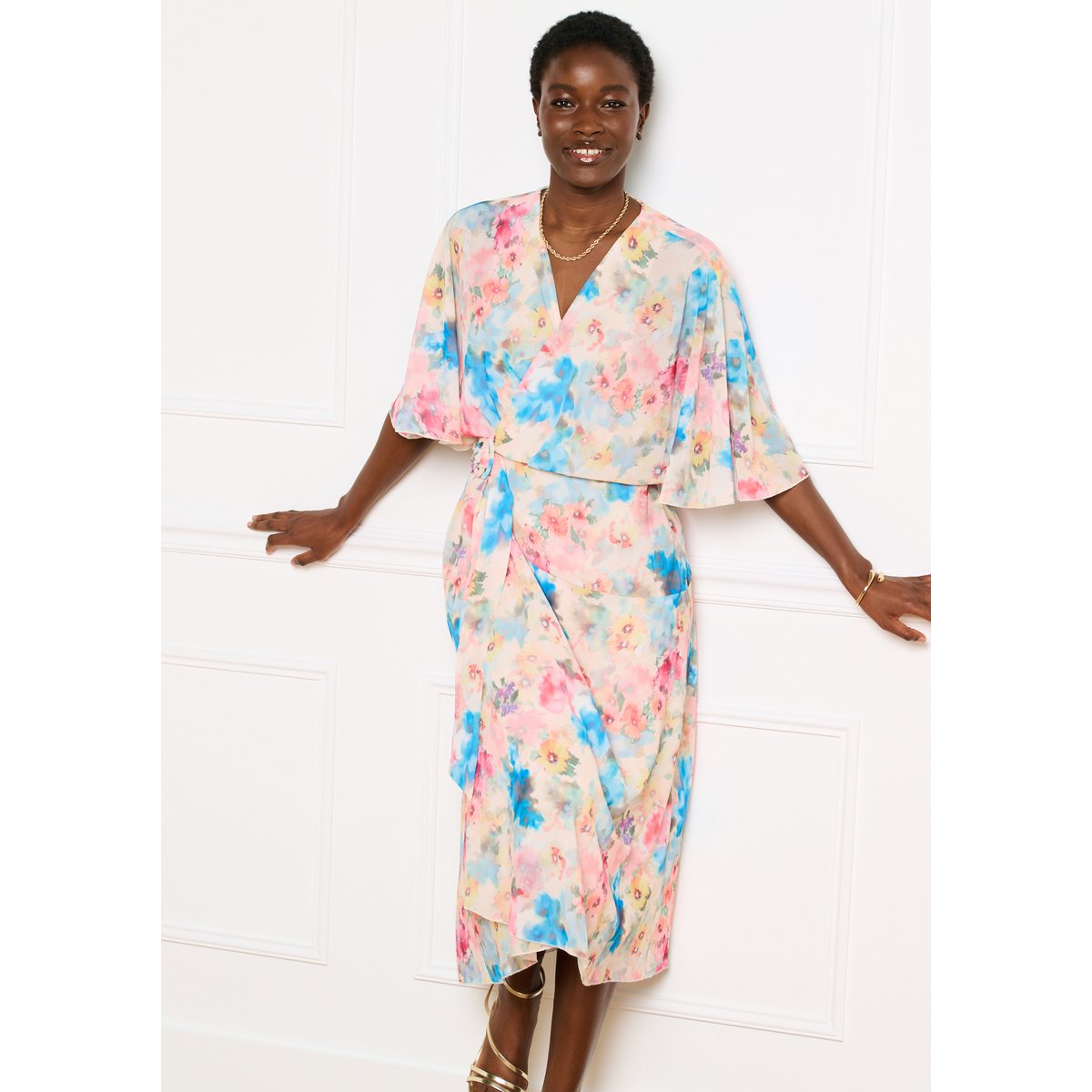 Robe midi portefeuille jaune pastel, LOLALIZA