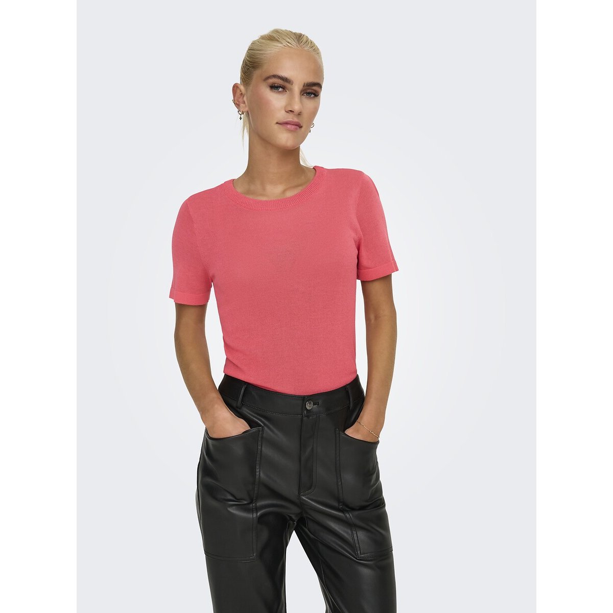 Pull scollo rotondo maniche corte rosa, ONLY
