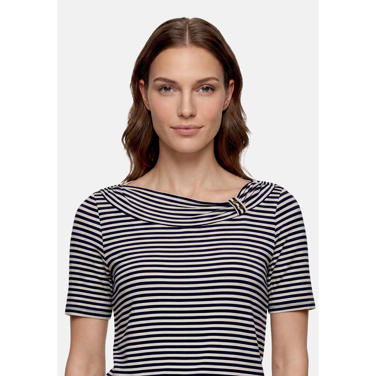 T-shirt à rainures à fronce dark blue/beige, BETTY BARCLAY