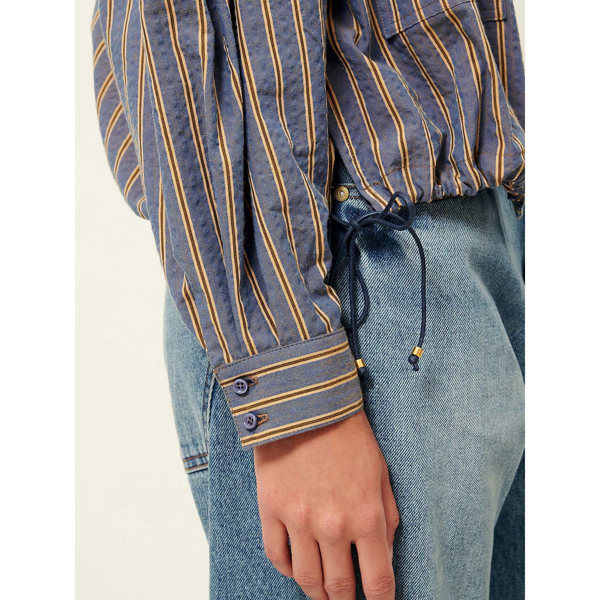 Cadaques Striped Shirt with Crew Neck and Gathered Hem blue, SESSUN