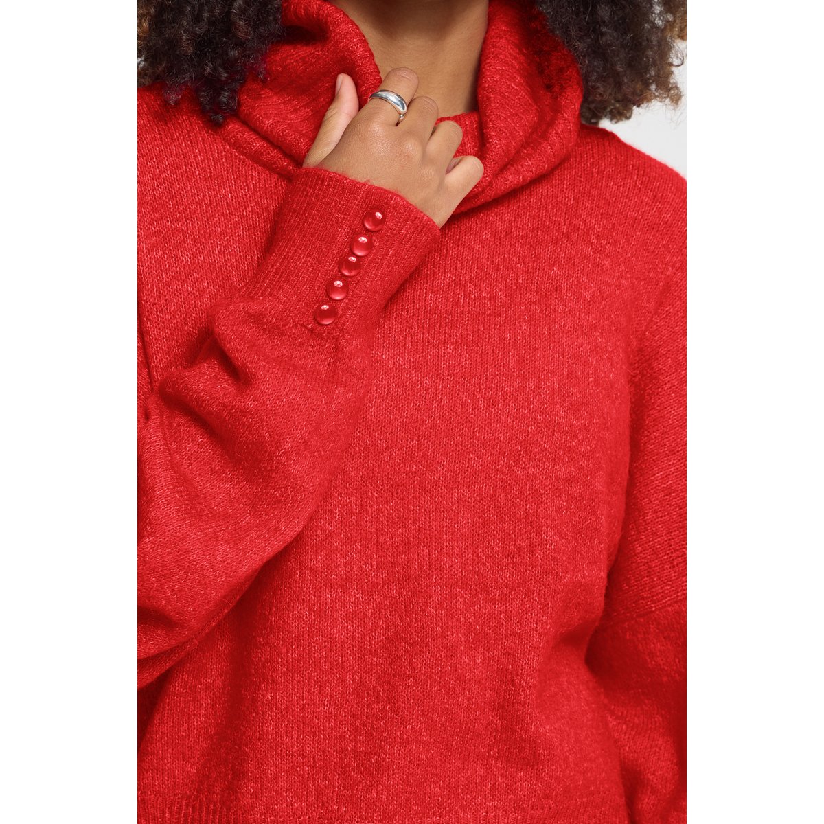 Pull en maille manches longues rouge poinsettia, ICHI