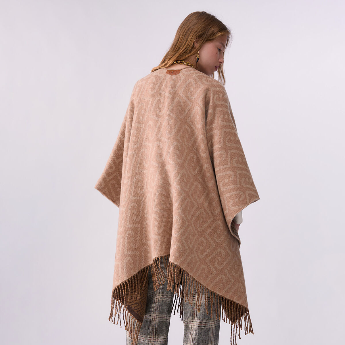 Poncho Jacquard Monogramme camel, LIU JO