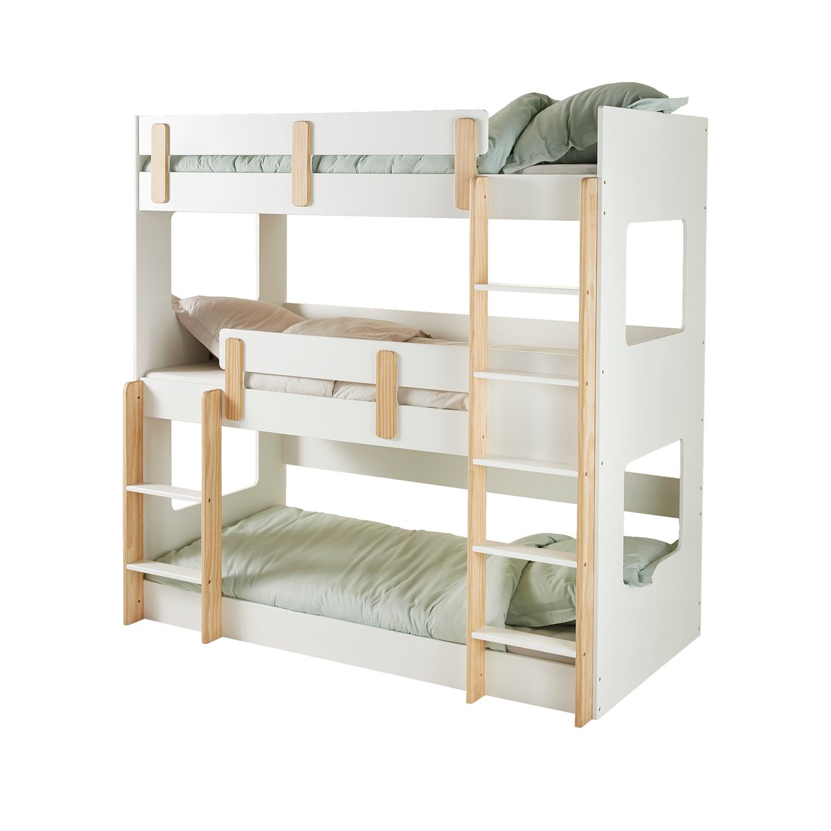 Lit superposé triple Everest 90x190cm blanc/bois, VERTBAUDET