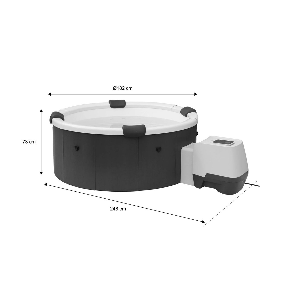Spa rigide 6 places 180cm rond hydromassage 4 coussins bâche + housse DENVER couleur unique, MSPA