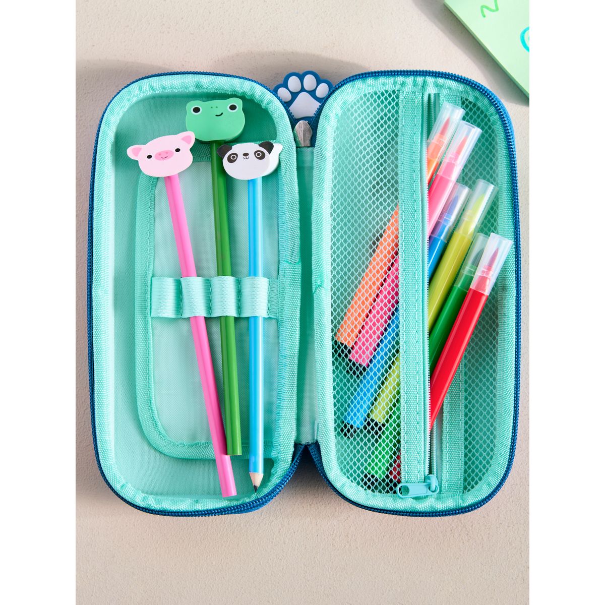 Trousse à crayons et papeterie motif animaux bleu/vert, NEXT