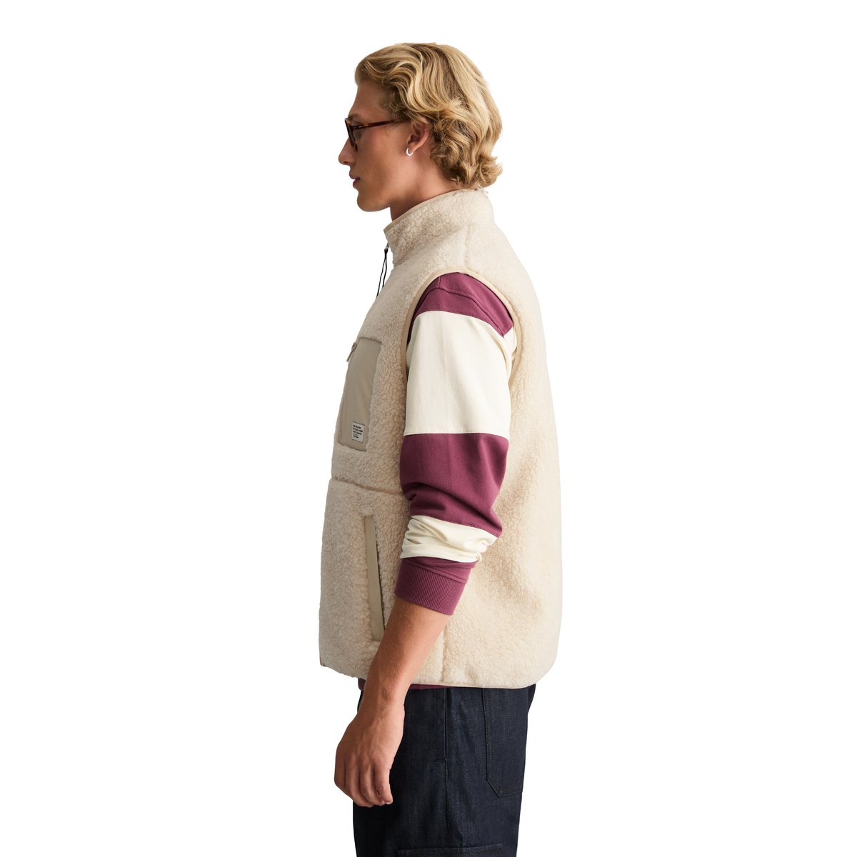 Gilet en peluche, coupe standard avec poche poitrine en nylon beige, MARC O’POLO DENIM
